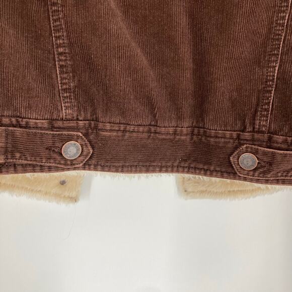 Abercrombie & Fitch Brown Corduroy Sherpa Lined Trucker Coat Western Y2K Medium - Picture 6 of 10